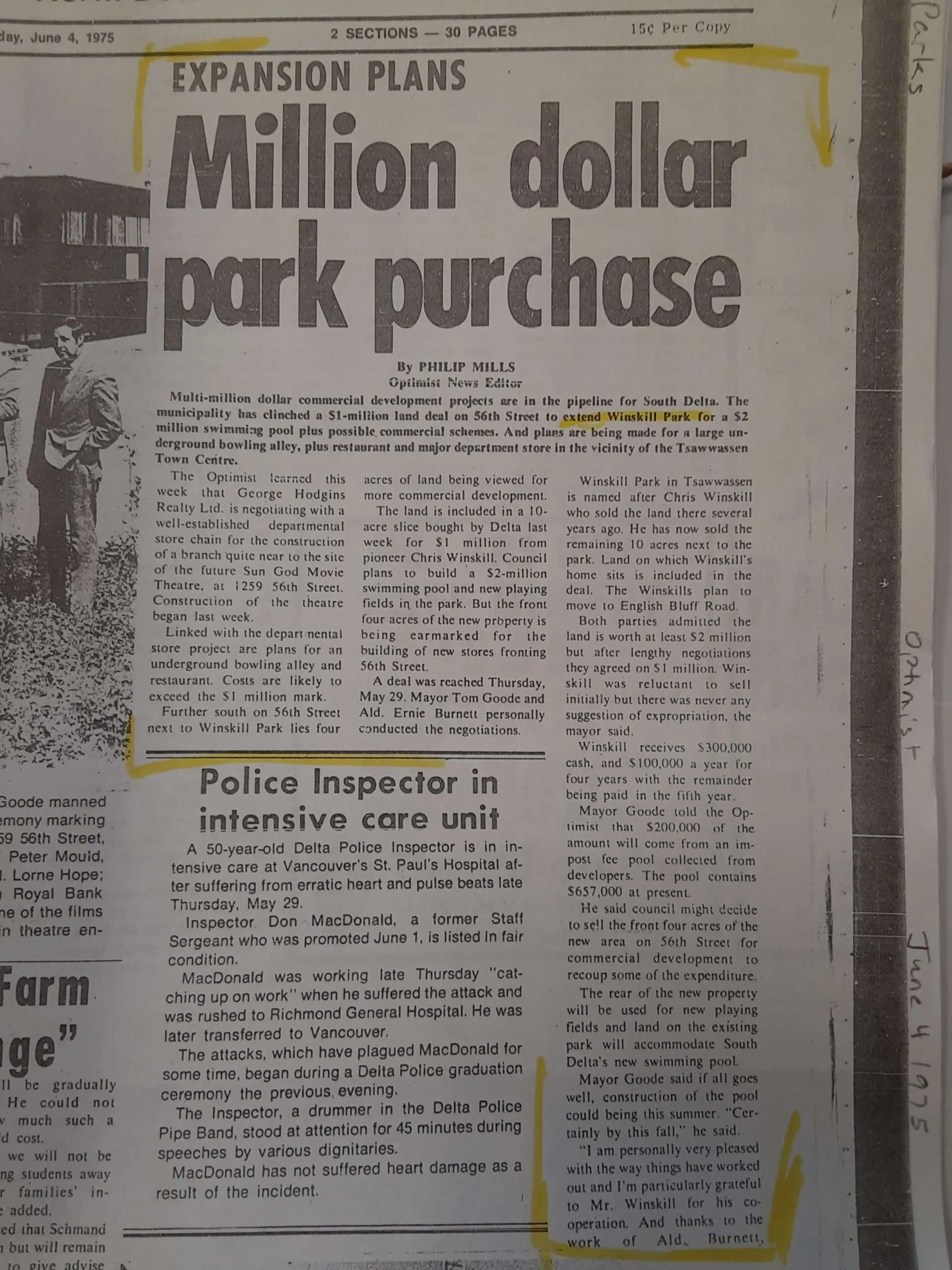 Winskill article detail: Million dollar park purchase