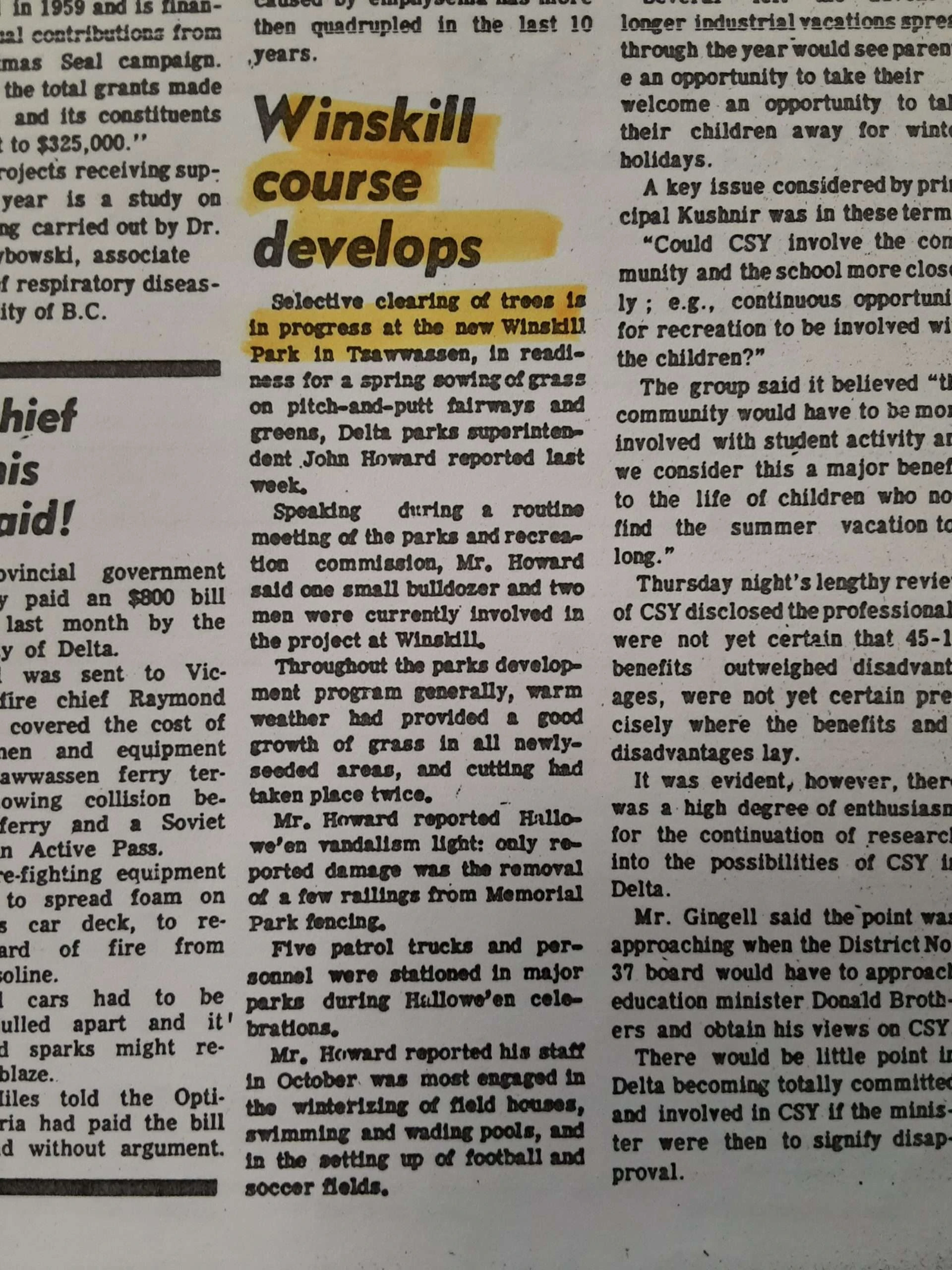 Winskill article detail: Winskill course develops